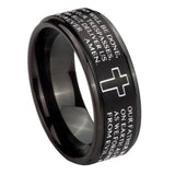 10mm-Etched-Lord's-Prayer-Cross-Step-Edges-Brush-Black-Tungsten-Men's-Promise-Rings