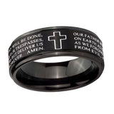 10mm-Etched-Lord's-Prayer-Cross-Step-Edges-Brush-Black-Tungsten-Men's-Promise-Rings