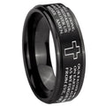 10mm Etched Lord's Prayer Cross Step Edges Brush Black Tungsten Men's Promise Rings