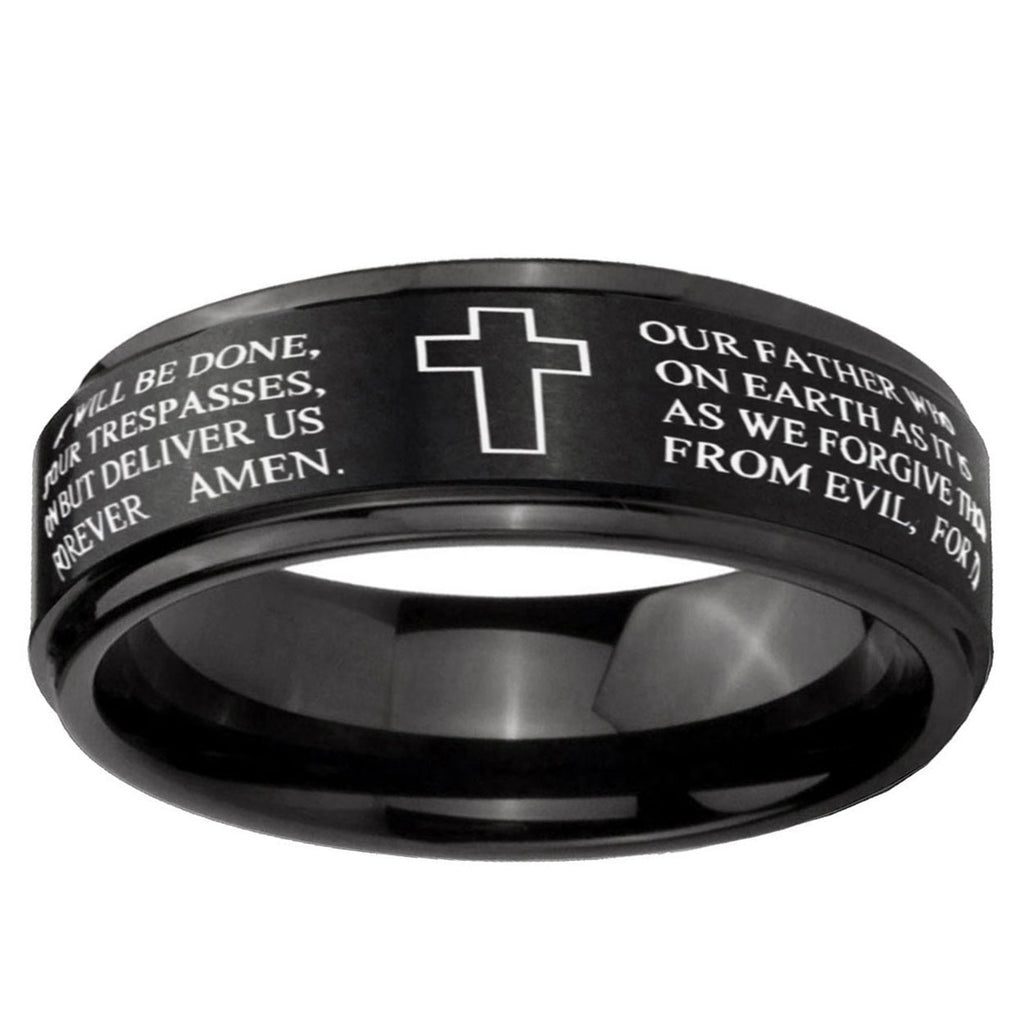 5mm Bible Lord's Prayer Cross Step Edge Black Tungsten Band