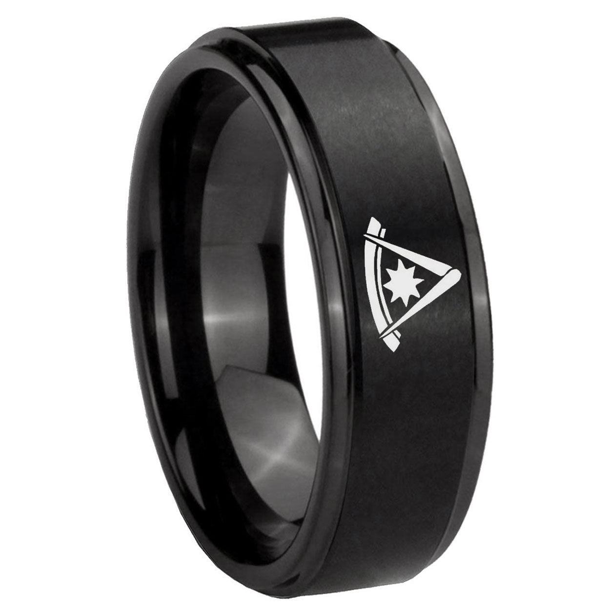 10mm Pester Master Masonic Step Edges Brush Black Tungsten Wedding Band Ring