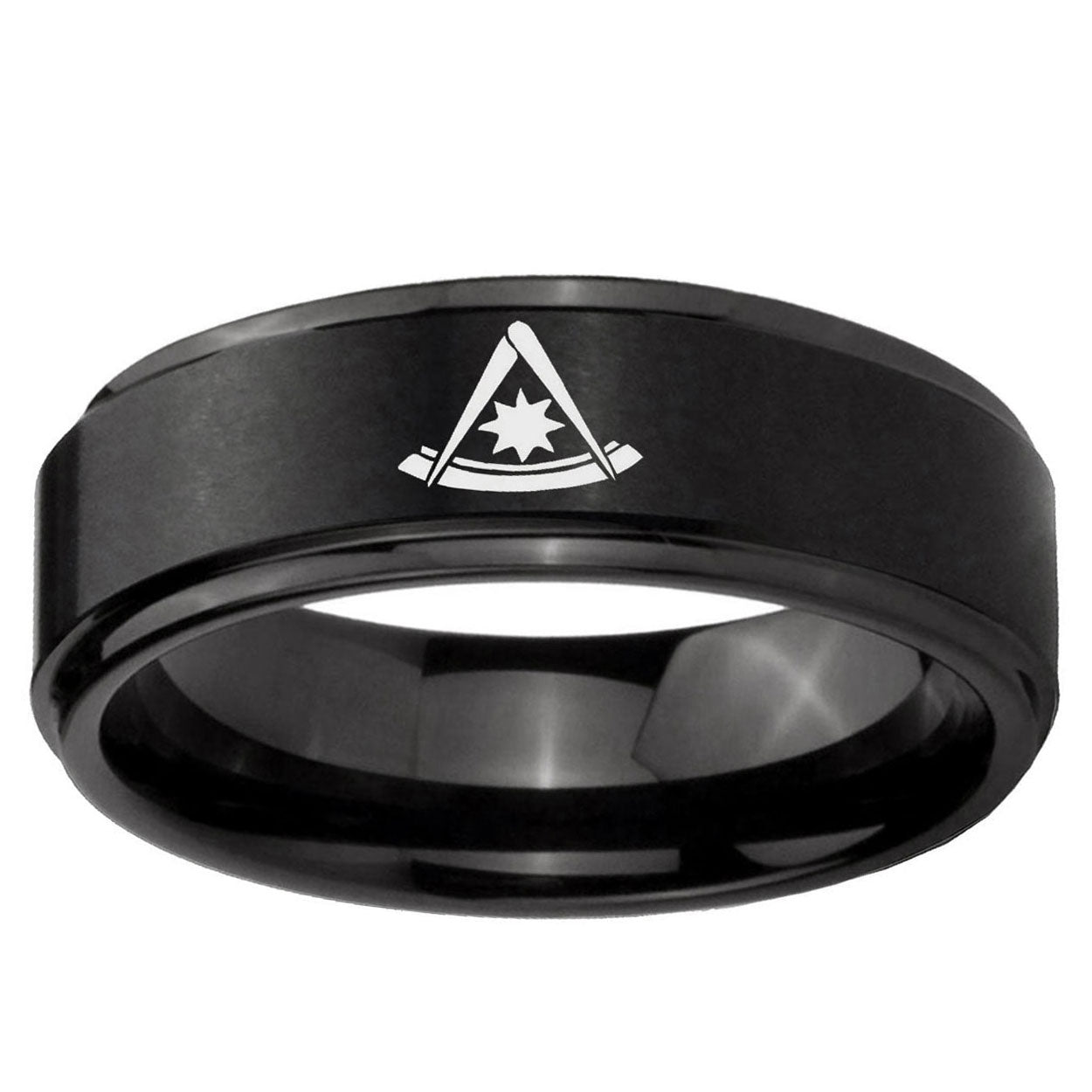 10mm Pester Master Masonic Step Edge Brush Black Tungsten Ring
