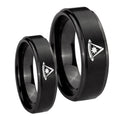 Pester Master Masonic Step Edges Brush Black Tungsten Engagement Ring Set