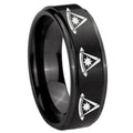 10mm Multiple Pester Master Masonic Step Edges Brush Black Tungsten Men's Ring
