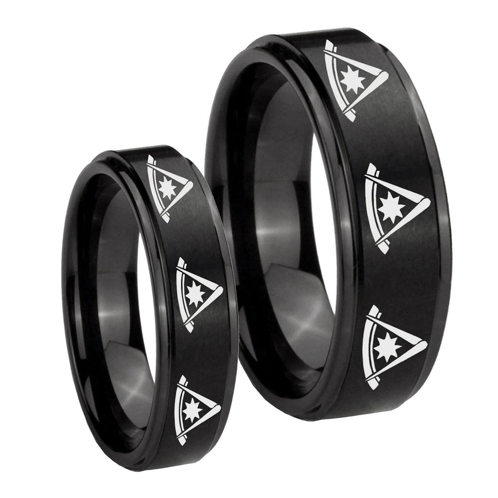Multiple Pester Master Masonic Step Edges Brush Black Tungsten Mens Band Set