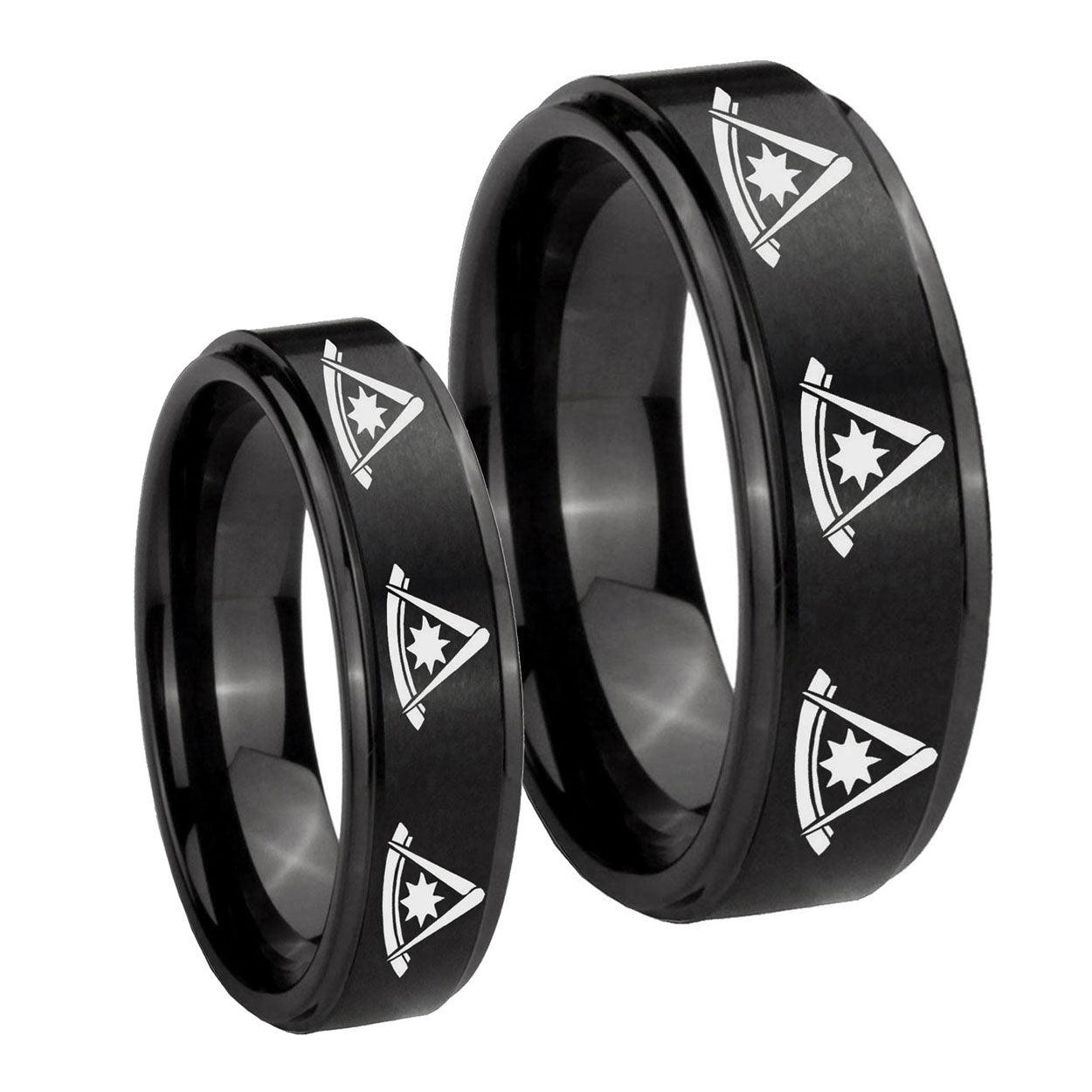 Multiple Pester Master Masonic Step Edges Brush Black Tungsten Mens Band Set