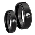 Yin Yang Step Edges Brush Black Tungsten Mens Band Set