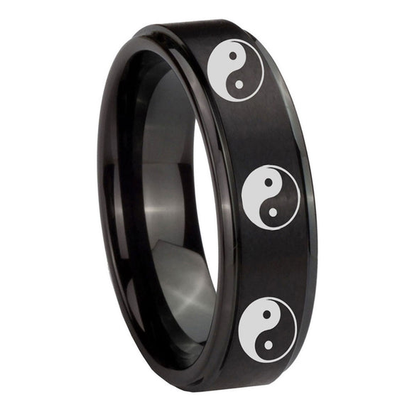 8mm-Multiple-Yin-Yang-Step-Edges-Brush-Black-Tungsten-Carbide-Promise-Ring