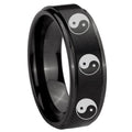 10mm Multiple Yin Yang Step Edges Brush Black Tungsten Carbide Bands Ring