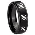 8mm Multiple Flash Step Edge Black Mens Wide Wedding Bands