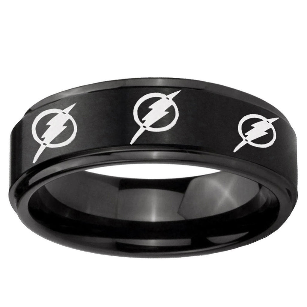5mm Multiple Flash Step Edge Black Mens Wide Wedding Bands