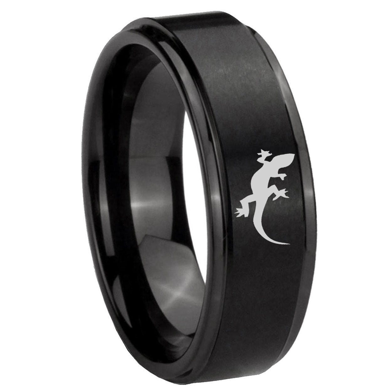 10mm Lizard Step Edges Brush Black Tungsten Carbide Custom Mens Ring