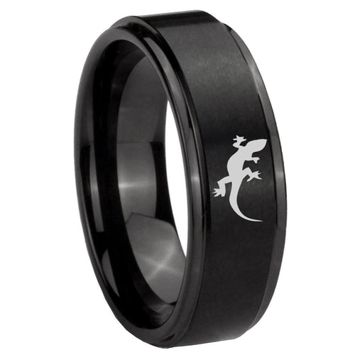 10mm Lizard Step Edges Brush Black Tungsten Carbide Custom Mens Ring