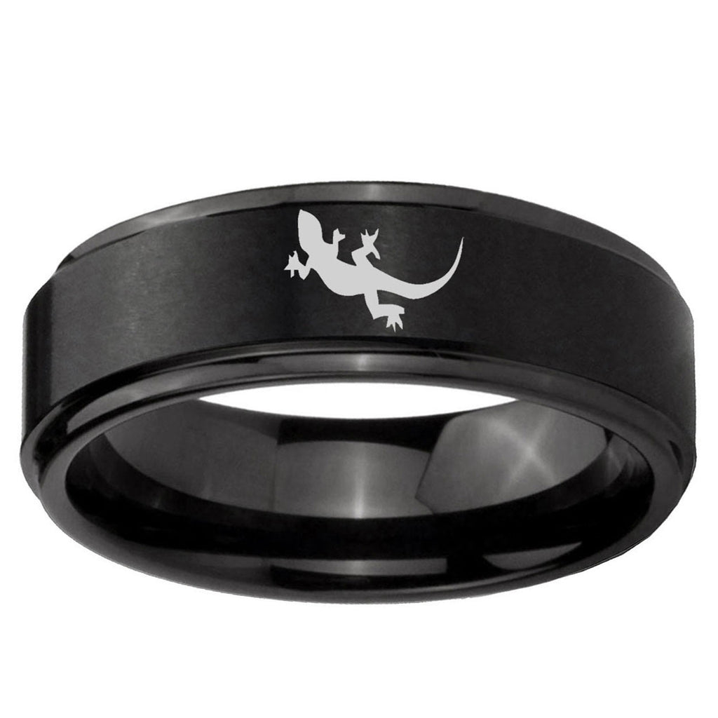 10mm Lizard Step Edge Brush Black Tungsten Ring