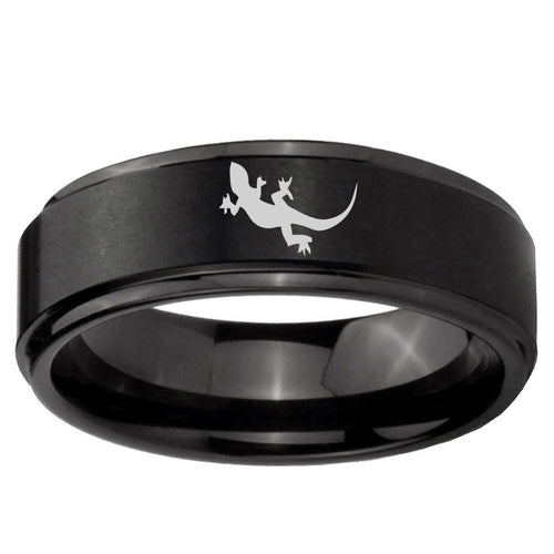 10mm Lizard Step Edge Brush Black Tungsten Ring