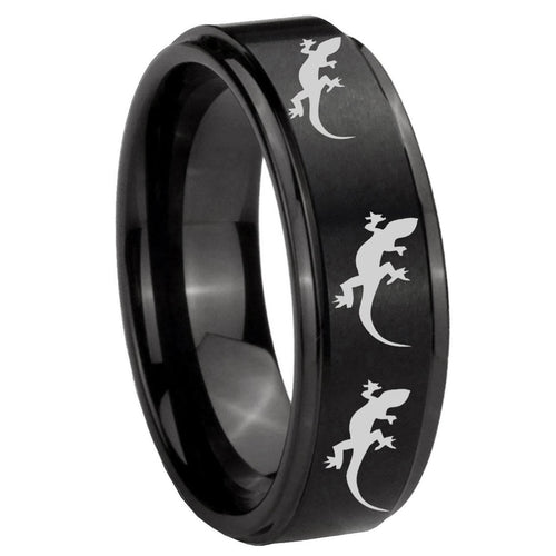 10mm Multiple Lizard Step Edges Brush Black Tungsten Custom Ring for Men