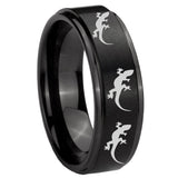 8mm Multiple Lizard Step Edges Brush Black Tungsten Carbide Wedding Band Mens