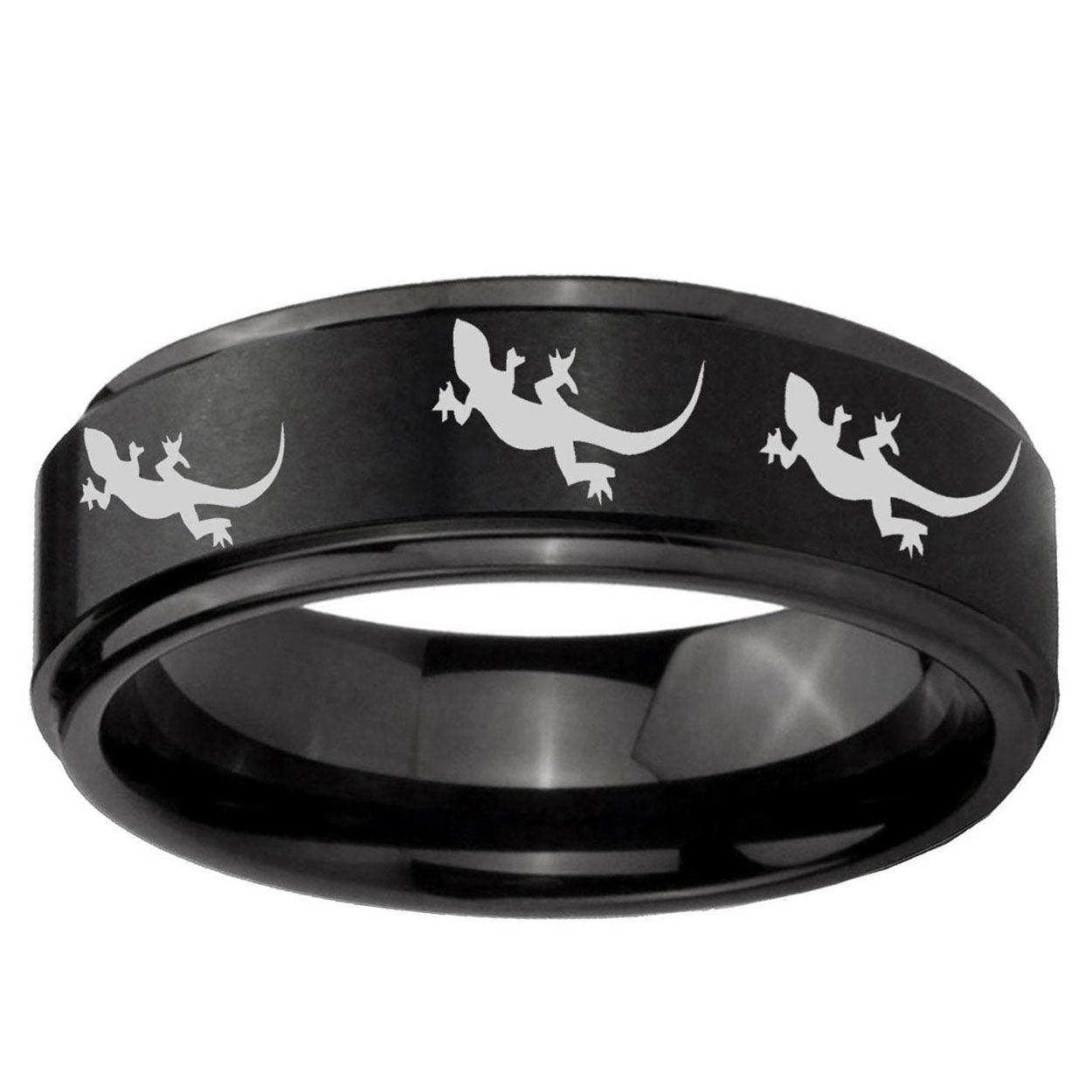 10mm Multiple Lizard Step Edge Brush Black Tungsten Custom Ring for Men
