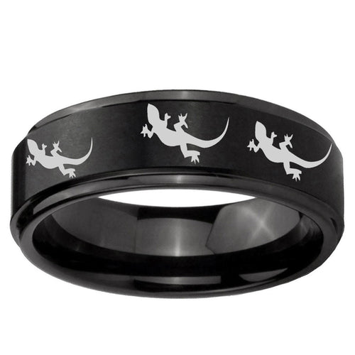 10mm Multiple Lizard Step Edge Brush Black Tungsten Custom Ring for Men