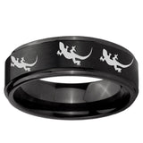 5, 8mm Multiple Lizard Step Edge Brush Black Tungsten Ring