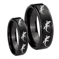 Multiple Lizard Step Edges Brush Black Tungsten Matching Ring Set