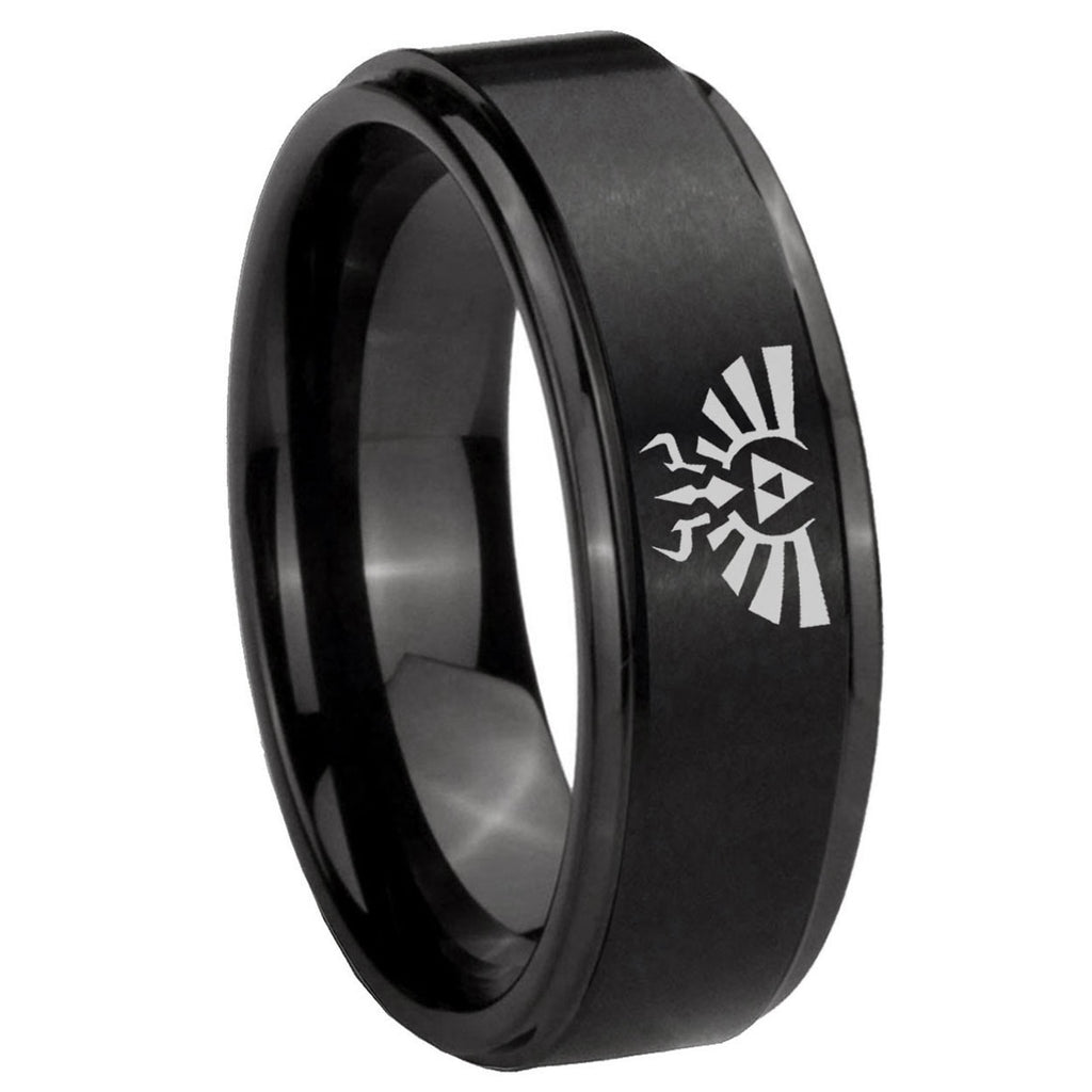10mm Zelda Skyward Sword Step Edges Brush Black Tungsten Mens Bands Ring