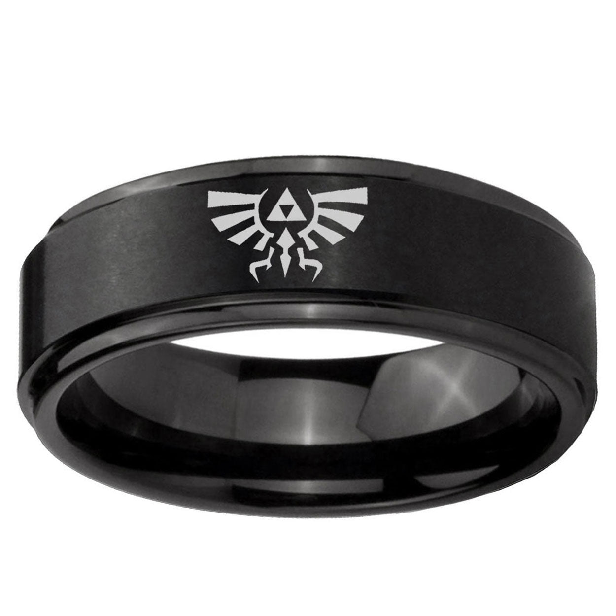 5mm Zelda Skyward Sword Step Edges Brush Black Tungsten Ring