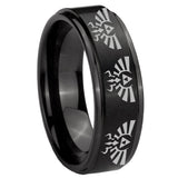 8mm Multiple Zelda Skyward Sword Step Edges Brush Black Tungsten Bands Ring