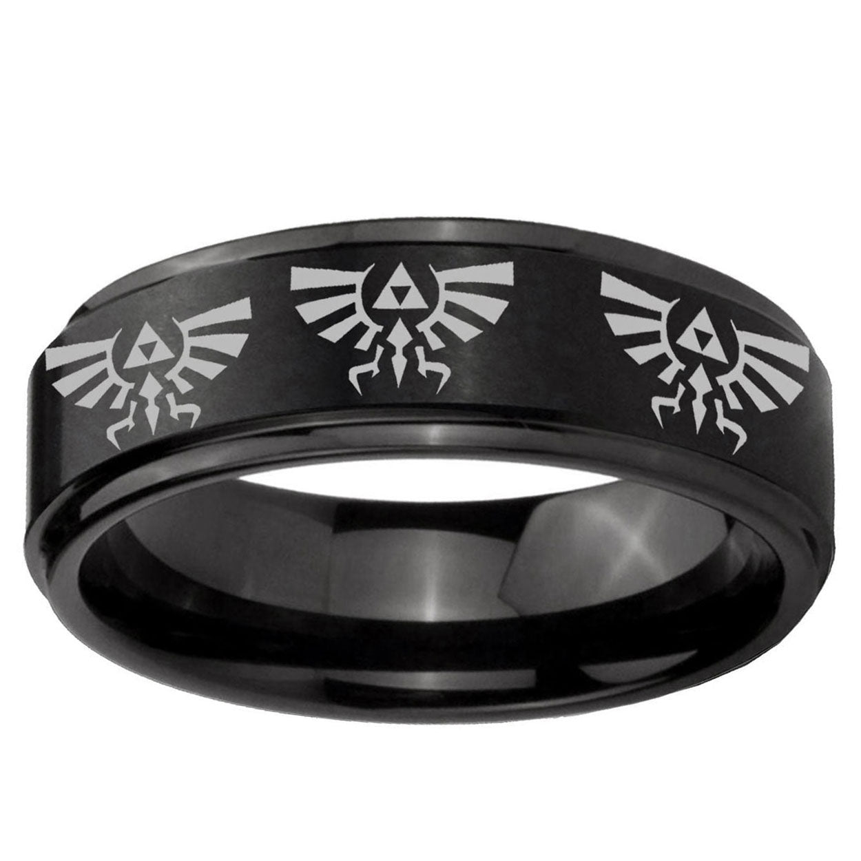 10mm Multiple Zelda Skyward Sword Step Edge Brush Black Tungsten Mens Ring