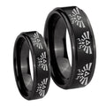 Multiple Zelda Skyward Sword Step Edges Brush Black Tungsten Wedding Set Rings