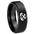 8mm Anchor Step Edges Brush Black Tungsten Wedding Band Ring