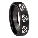10mm-Multiple-Anchor-Step-Edges-Brush-Black-Tungsten-Carbide-Engraved-Ring
