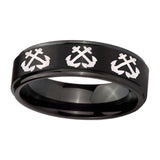 10mm-Multiple-Anchor-Step-Edges-Brush-Black-Tungsten-Carbide-Engraved-Ring
