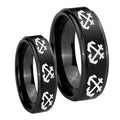 Multiple Anchor Step Edges Brush Black Tungsten Bridal Ring Sets