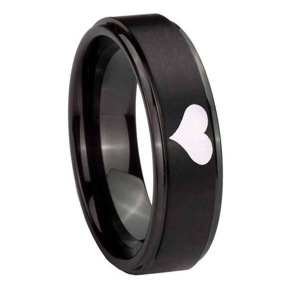 8mm-Heart-Step-Edges-Brush-Black-Tungsten-Carbide-Engraved-Ring