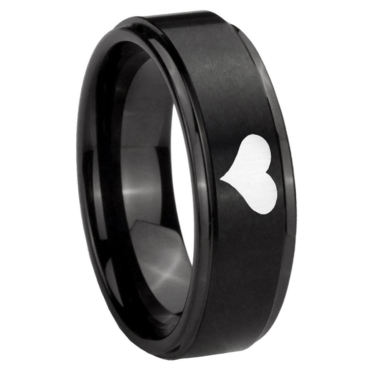 10mm Heart Step Edges Brush Black Tungsten Carbide Men's Engagement Ring
