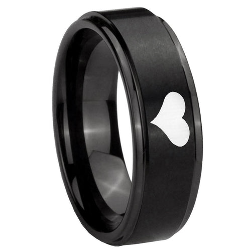 10mm Heart Step Edges Brush Black Tungsten Carbide Men's Engagement Ring