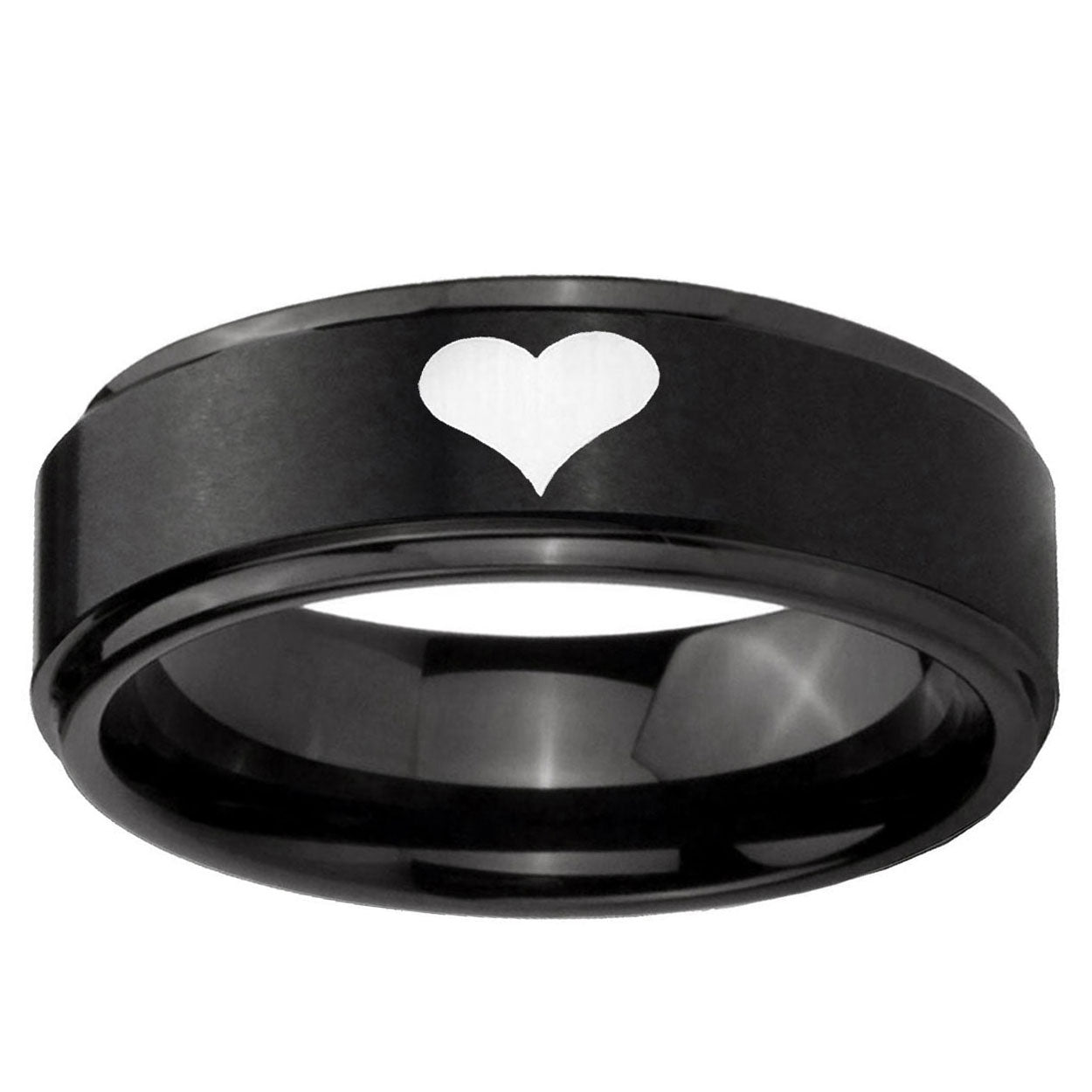 10mm Heart Step Edge Brush Black Tungsten Ring