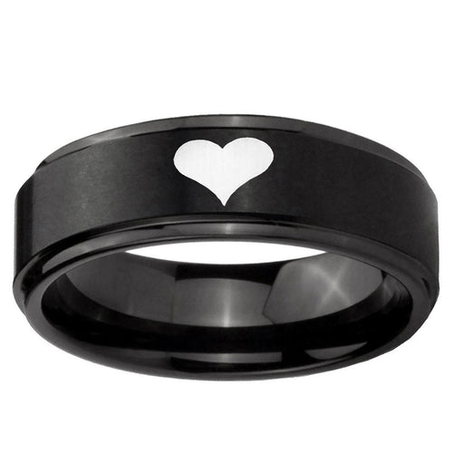 10mm Heart Step Edge Brush Black Tungsten Ring