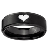 5, 8mm Heart Step Edge Brush Black Tungsten Ring