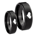 Heart Step Edges Brush Black Tungsten Mens Set Rings