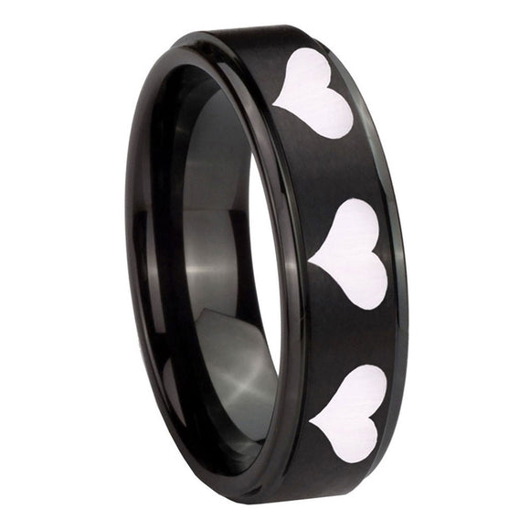 10mm-Multiple-Heart-Step-Edges-Brush-Black-Tungsten-Carbide-Mens-Promise-Ring