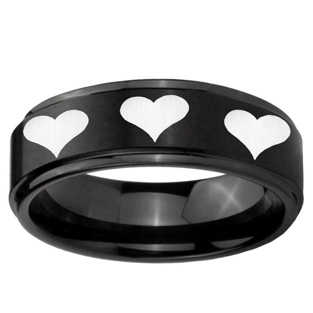 5mm Multiple Heart Step Edges Brush Black Tungsten Ring