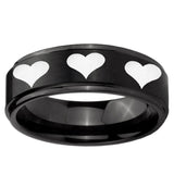 10mm Multiple Heart Step Edge Brush Black Tungsten Ring