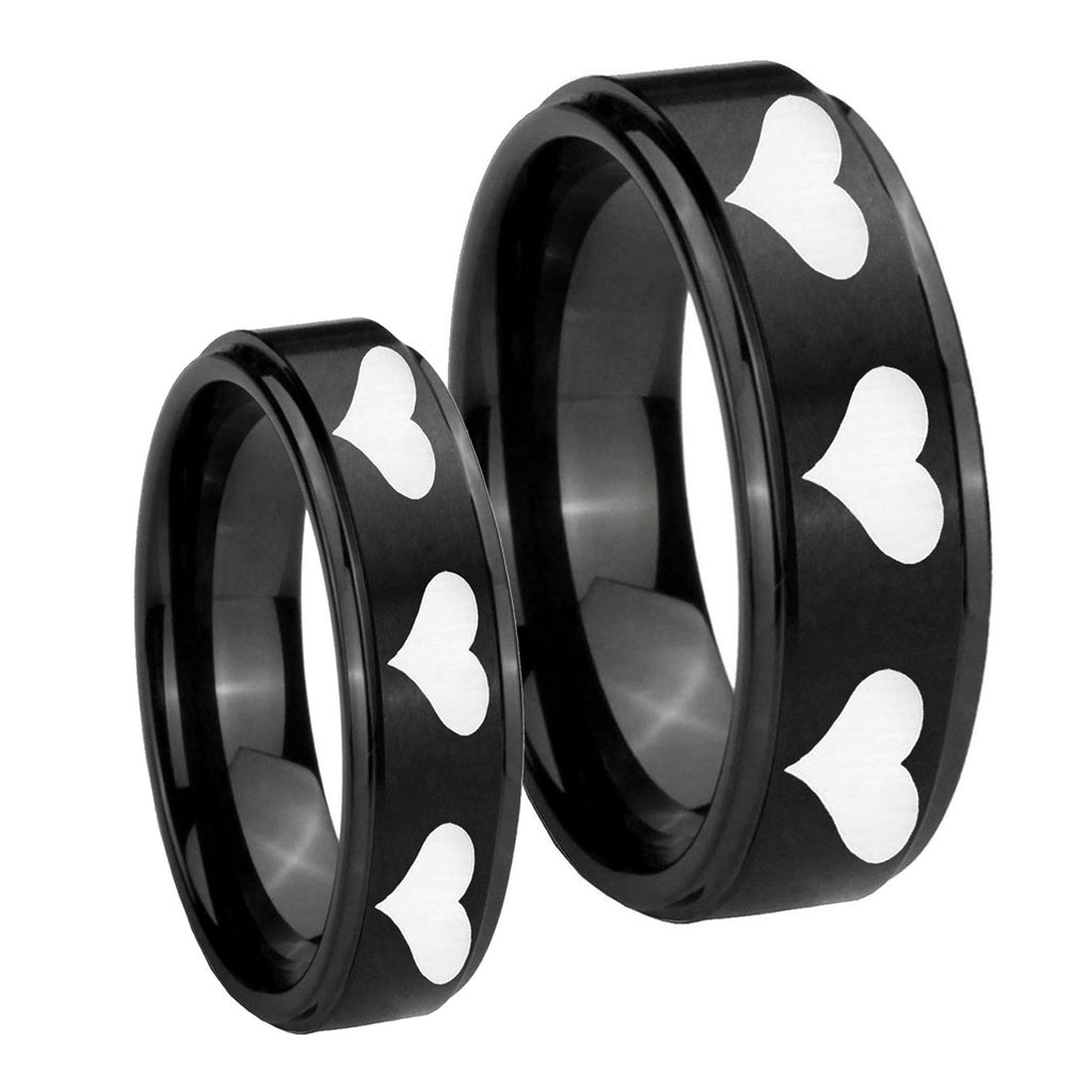 Multiple Heart Step Edges Brush Black Tungsten His and Hers