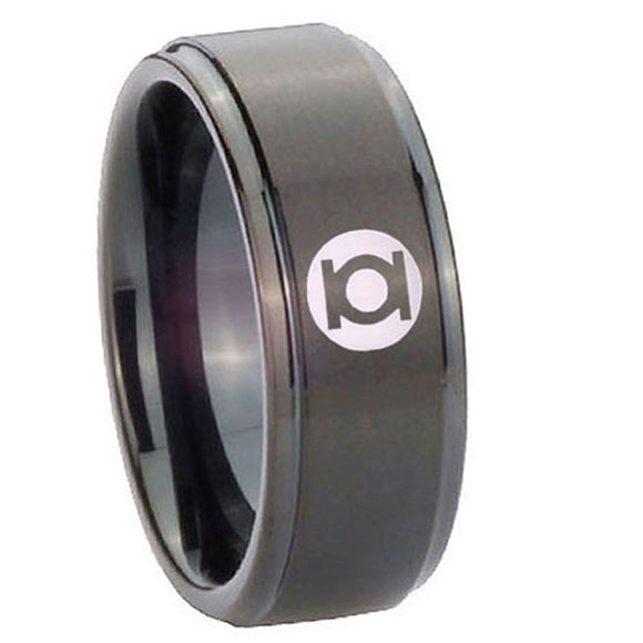 8mm Green Lantern Step Edge Black Wedding Band For Man