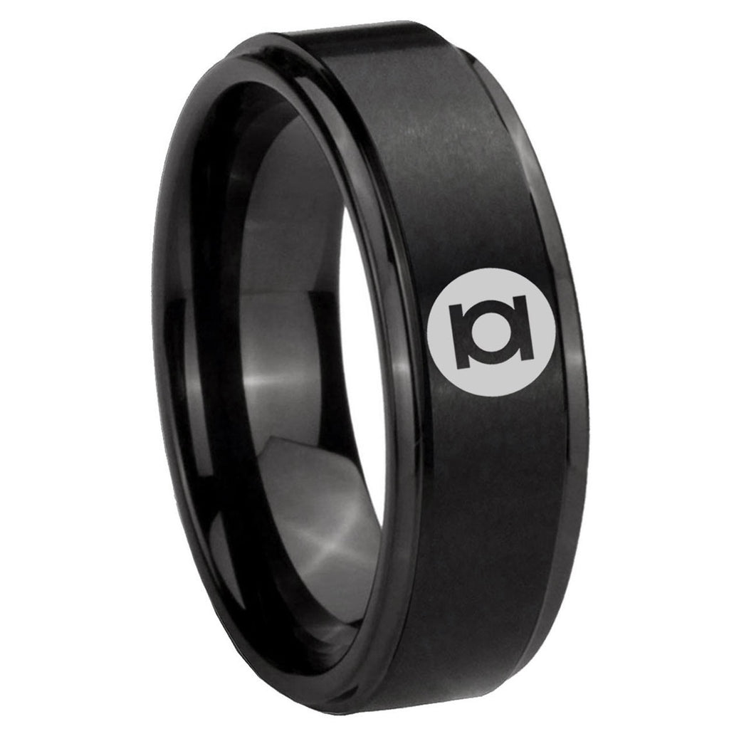 8mm Green Lantern Step Edge Black Wedding Band For Man