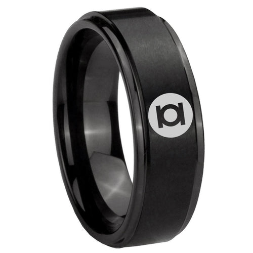 8mm Green Lantern Step Edge Black Wedding Band For Man