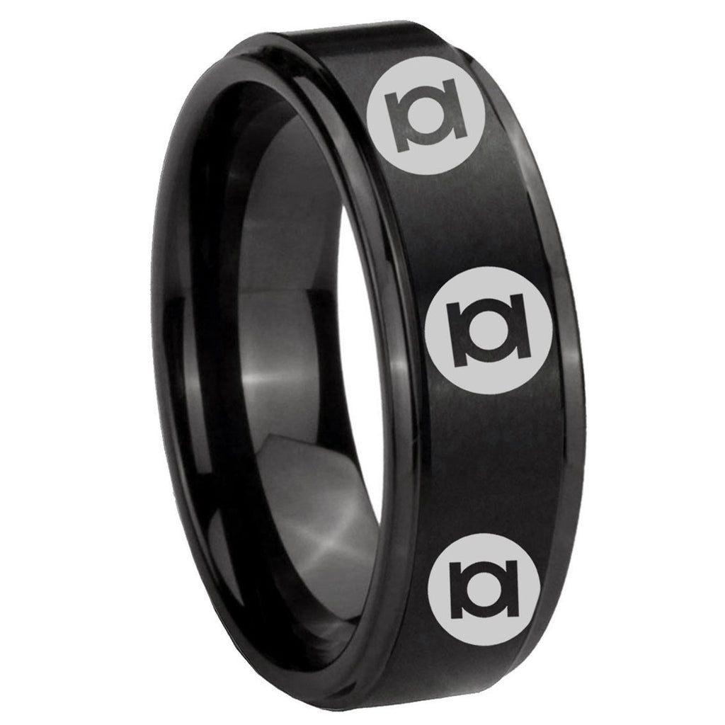 8mm Multiple Green Lantern Step Edge Black Unique Men Ring