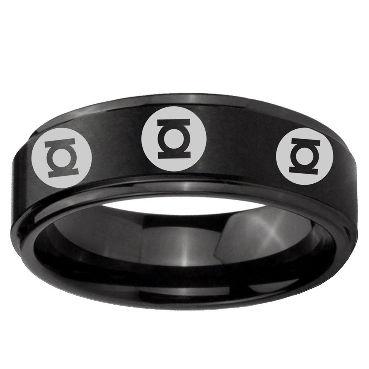 5mm Multiple Green Lantern Step Edge Black Unique Men Ring